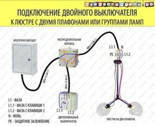 Как подключить 2 светильника к двойному выключателю?