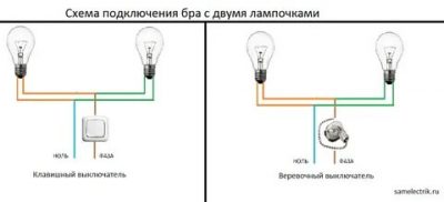 Как подключить 2 светильника к одному выключателю?