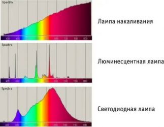 Спектр лампы накаливания и светодиодной лампы