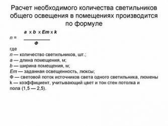 Определить количество светильников по площади помещения