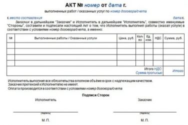 Акт выполненных работ по электричеству