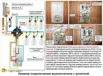 Как подключить совмещенную розетку с выключателем?