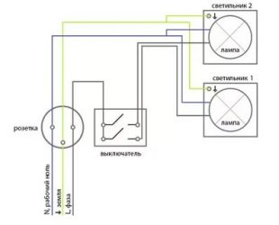 Подключение светильника от розетки через выключатель