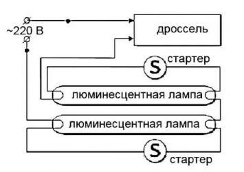 Как подключить люминесцентную лампу через дроссель?