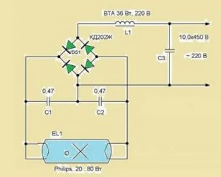 Как зажечь люминесцентную лампу без дросселя?